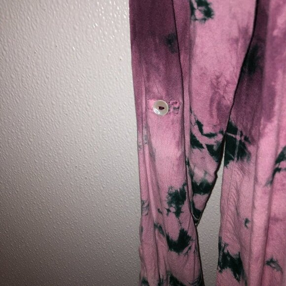Caffe Marrakesh Womens Medium ?? Purple Tie Dye Button Up Long Sleeve Top Shirt - Picture 5 of 10